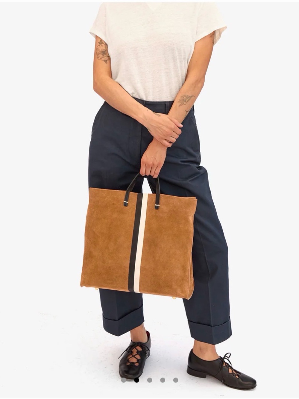 Clare V. Simple Tote New Camel Suede with Stripes
